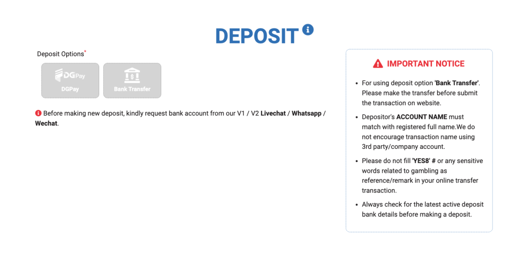 Yes8 Deposit